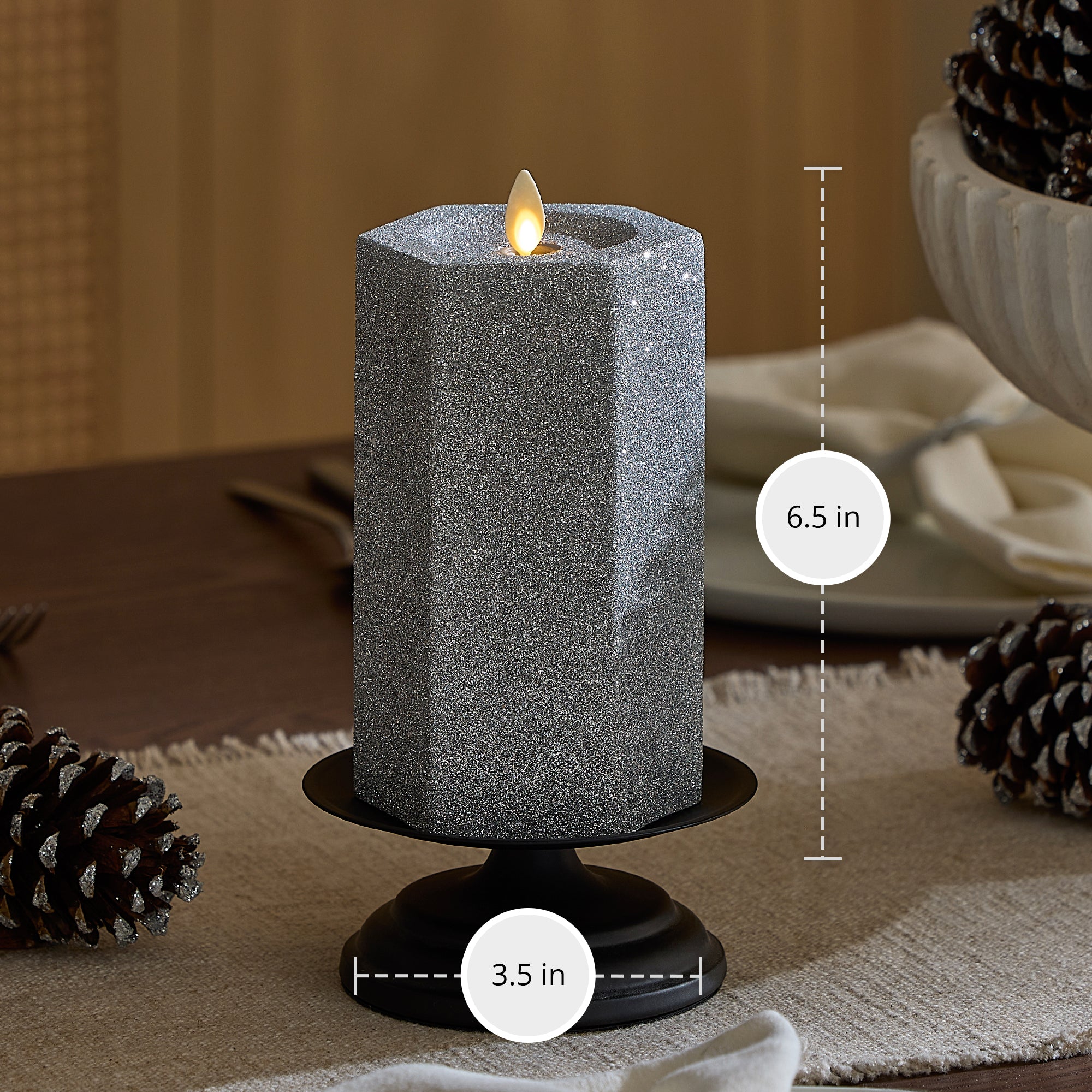 sm-image-f8eea54517daded1eda6c62b Brilliant Silver Hexagon Flameless Candle Pillar