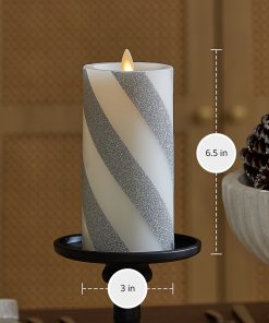 Brilliant Silver Candy Cane Glitter Flameless Candle Pillar