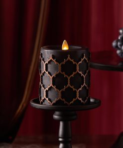 Black Embossed Fretwork Flameless Candle Pillar