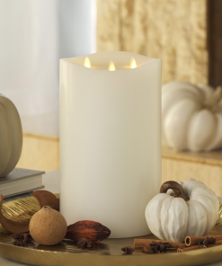 White Flameless Candle Tri-Flame Grand Pillar - Melted Top