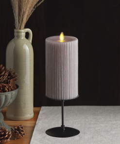 Ribbed Metallic Grey Flameless Candle Pillar