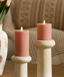 Soft Clay Flameless Candle Ribbed Pillar