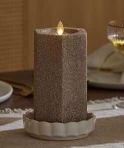 Champagne Glow Hexagon Flameless Candle Pillar