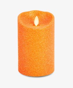 Russet Orange Glitter Flameless Candle Pillar
