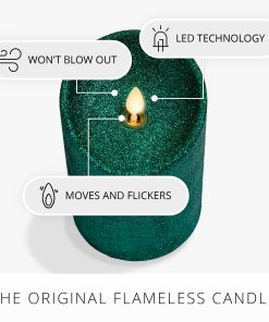 Holiday Green Glitter Flameless Candle Pillar
