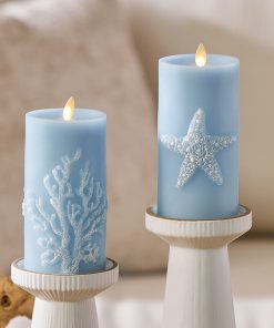 Soft Chambray Embossed Starfish Flameless Candle Pillar