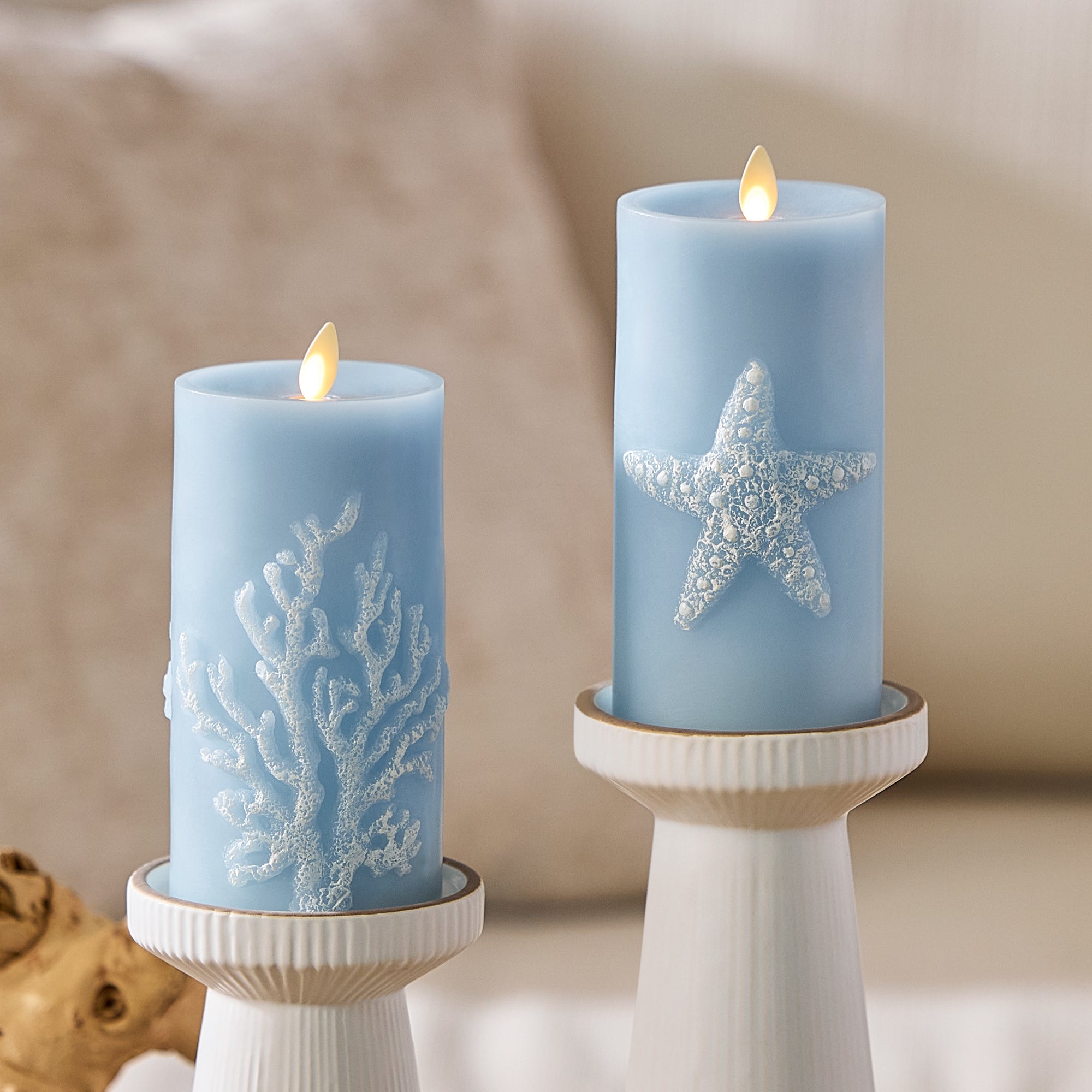 sm-image-ff80c412da71a47b3ee94b3d Soft Chambray Embossed Starfish Flameless Candle Pillar